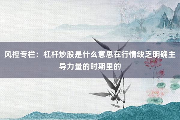 风控专栏：杠杆炒股是什么意思在行情缺乏明确主导力量的时期里的